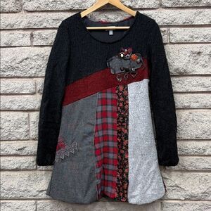 Patchwork Sweater with Button Accents